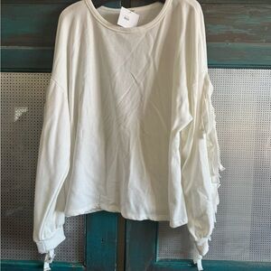White Women's Oversized Fringe Sweatshirt